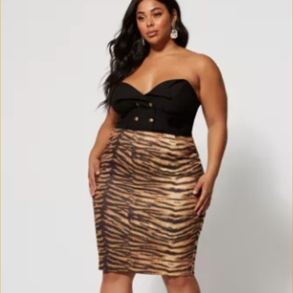 Valerie Stevens Tiger Print Skirt Size 14 Feels like Velour Velvet very Soft - Picture 2 of 9